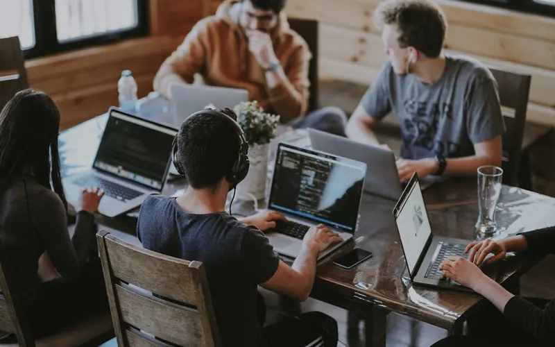 Marketing team working together at a table